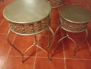 Conjunto 3 Mesas Decorativas Metal Dourado
