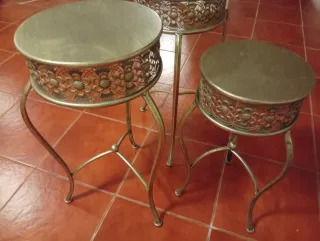 Conjunto 3 Mesas Decorativas Metal Dourado