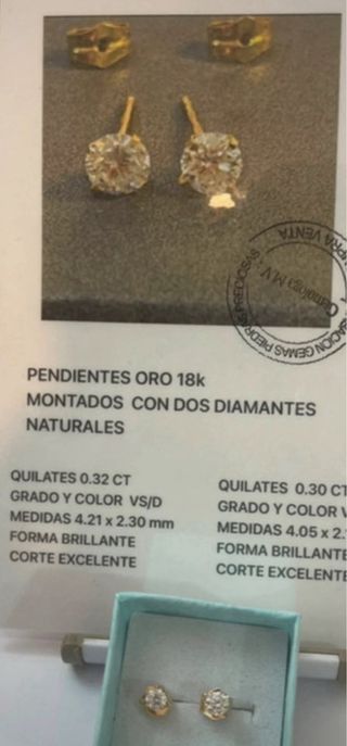 Pendientes Oro 18k Diamantes Naturales 0.62 Ct
