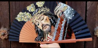 Abanico pintado a mano Cristo Misericordia