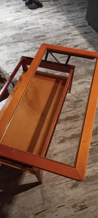 Mesa centro elevable madera y cristal