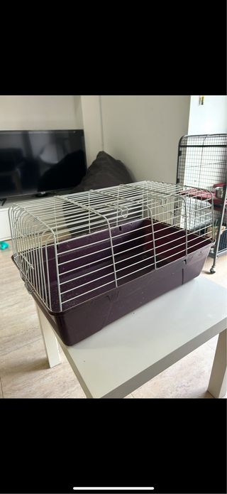 Jaula para mascotas morada y plateada