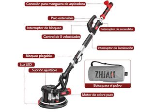 Lijadora de pared con aspiración y accesorios