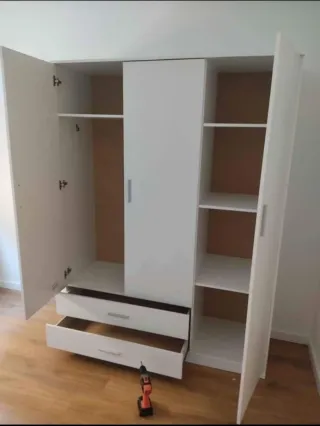 Armario modular madera beige y gris