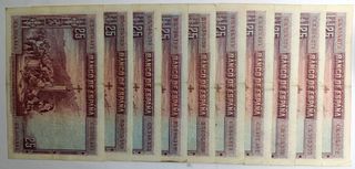 Lote 10 Billetes 25 Ptas. 1928 Barca Buen estado