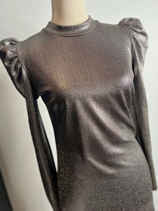 Vestido Metalizado Fiesta Manga Abullonada