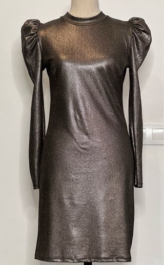 Vestido Metalizado Fiesta Manga Abullonada