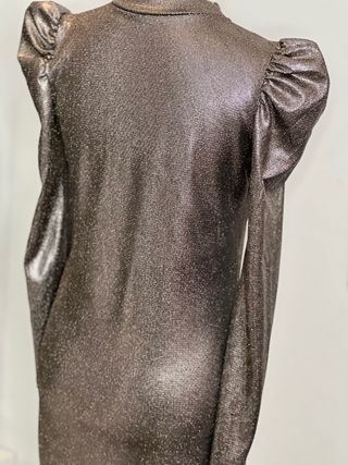 Vestido Metalizado Fiesta Manga Abullonada
