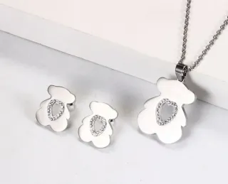 Conjunto Tous Oso Corazón Plata y Blanco