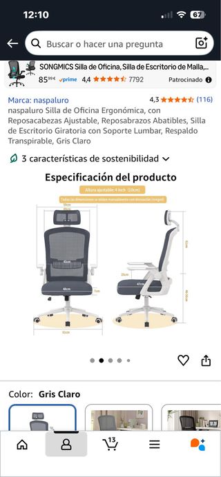 Silla ergonómica con reposa cabezas SIN ESTRENAR