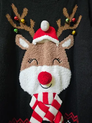 Jersey Navideño Mujer Reno Talla XL Negro
