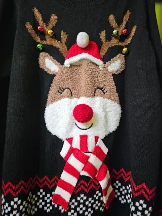 Jersey Navideño Mujer Reno Talla XL Negro