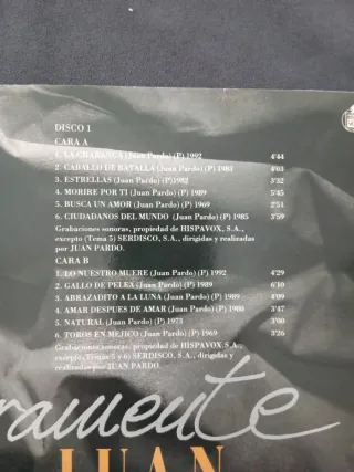 Vinilo Juan Pardo Sinceramente Juan 24 Éxitos