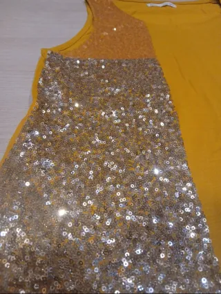 Camiseta tirantes lentejuelas doradas talla M