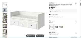 HEMNES Diván Blanco 80x200cm con Cajones
