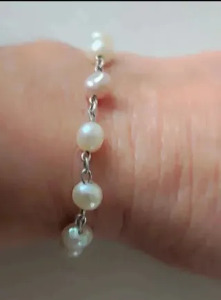 Pulseras Plata Ley Perlas Rosas y Negras