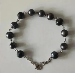 Pulseras Plata Ley Perlas Rosas y Negras