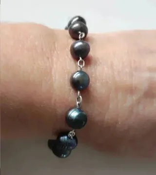 Pulseras Plata Ley Perlas Rosas y Negras