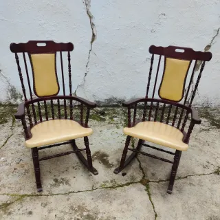 Pareja Mecedoras Lujo Clásico Caoba