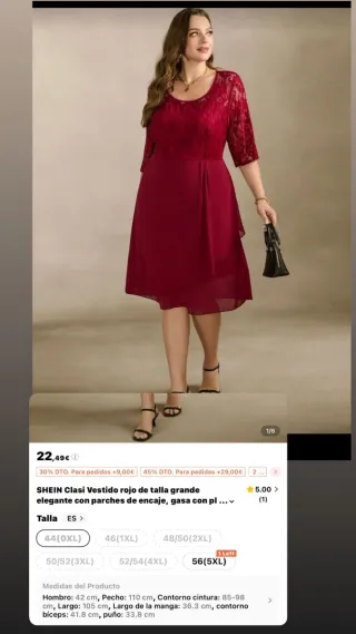 Vestido rojo SHEIN talla grande encaje gasa