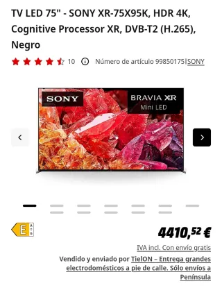 TV Sony 75X95K pantalla rota