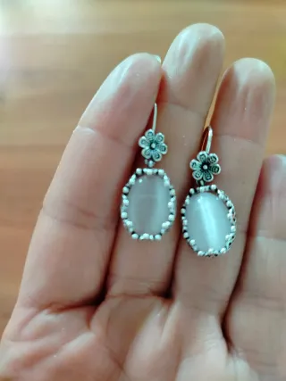 Pendientes plata flor y piedra blanca