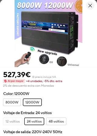 Inversor 24V a 230V 12000W onda pura