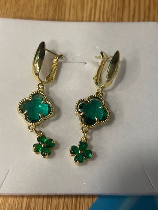 Pendientes 14K Trébol Verde Oro