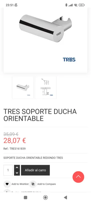 Soporte Ducha TRES Plata Metal