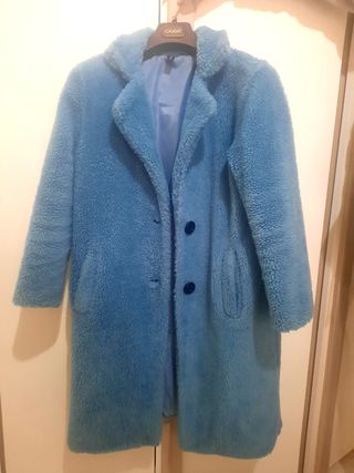Cappotto teddy azzurro da donna