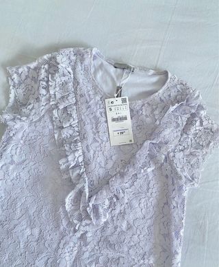 Vestido Corto Retro de Encaje Azul Claro | Zara