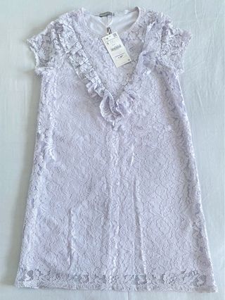 Vestido Corto Retro de Encaje Azul Claro | Zara