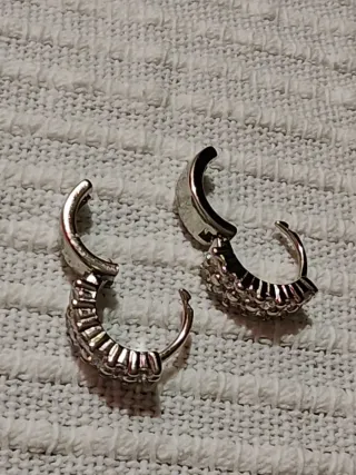 Juego de Pendientes Aro Plata S925 con  Circonitas