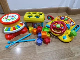 Lote Juguetes Infantiles: Tambor, Piano, Volante y