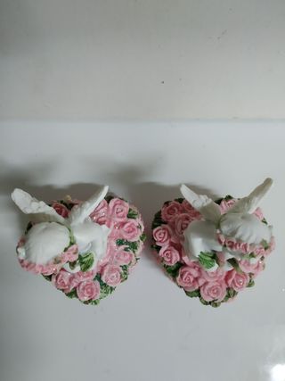 2 joyeros ángeles querubines en corazón con rosas