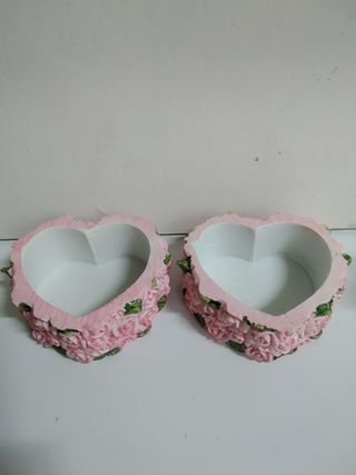 2 joyeros ángeles querubines en corazón con rosas