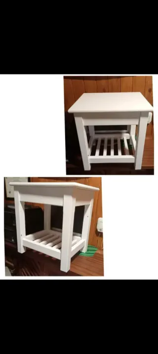 Mesilla de madera blanca con bandeja