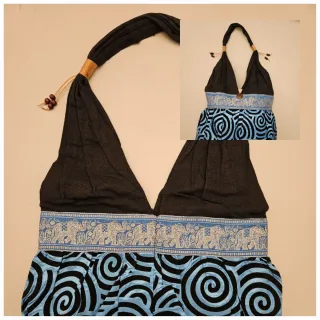 Bolso azul y negro con estampado étnico