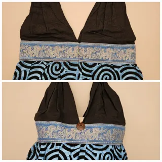 Bolso azul y negro con estampado étnico