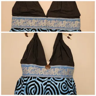 Bolso azul y negro con estampado étnico