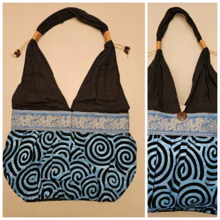 Bolso azul y negro con estampado étnico