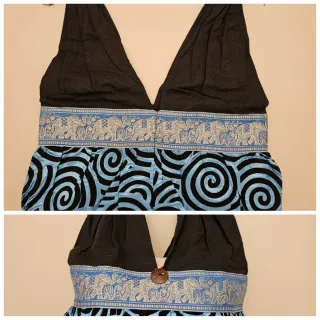 Bolso azul y negro con estampado étnico