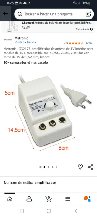 Amplificador TV Metronic 4G LTE 800 26 dB