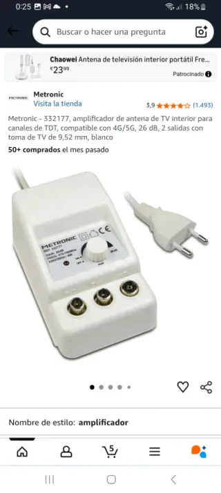 Amplificador TV Metronic 4G LTE 800 26 dB