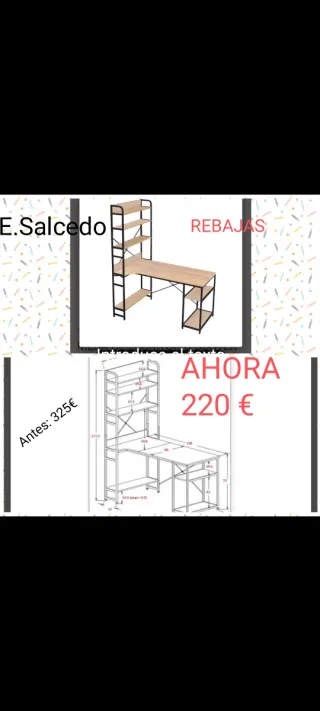 Escritorio con estantería de melamina y hierro