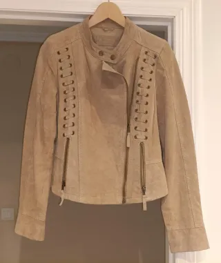 Cazadora Biker Ante Beige Claro