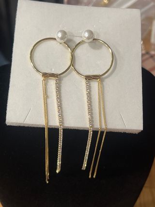 Pendientes Aro Laminado 14k con Perlas y Cristales