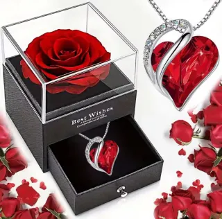 Rosa Eterna y Collar Corazón San Valentín
