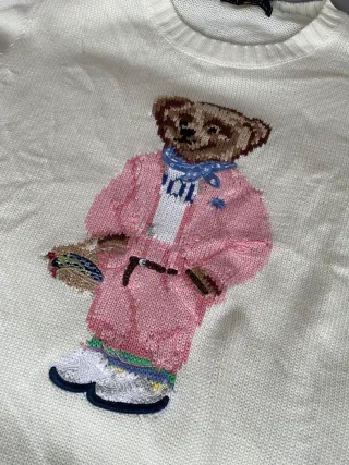 Jersey Polo Ralph Lauren Oso Rosa Blanco