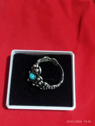 ANILLO ANTIGUO PLATA VIEJA con piedra turquesa